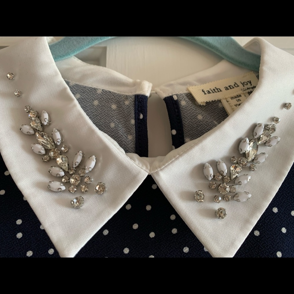 Faith and Joy Embellished Collar polkadot blouse